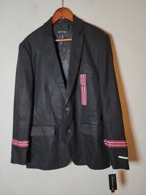 100% Linen NWT Macy's INC Black Track Star Blazer Jacket Milani Slim Fit Large